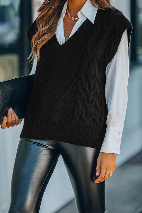 V-Neck Twist Knitted Vest Sweater
